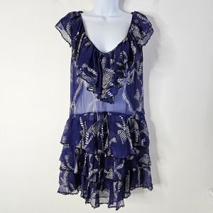 Rebecca Taylor Bow Print Ruffle Sequins Dress Sheer Size 8